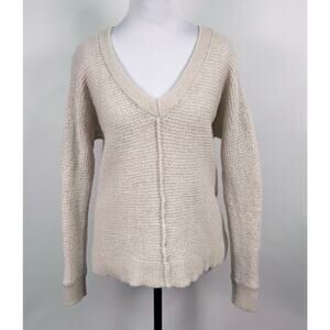 Free People Gray Textured V Neck Alpaca Wool Blend Sweater Size XS